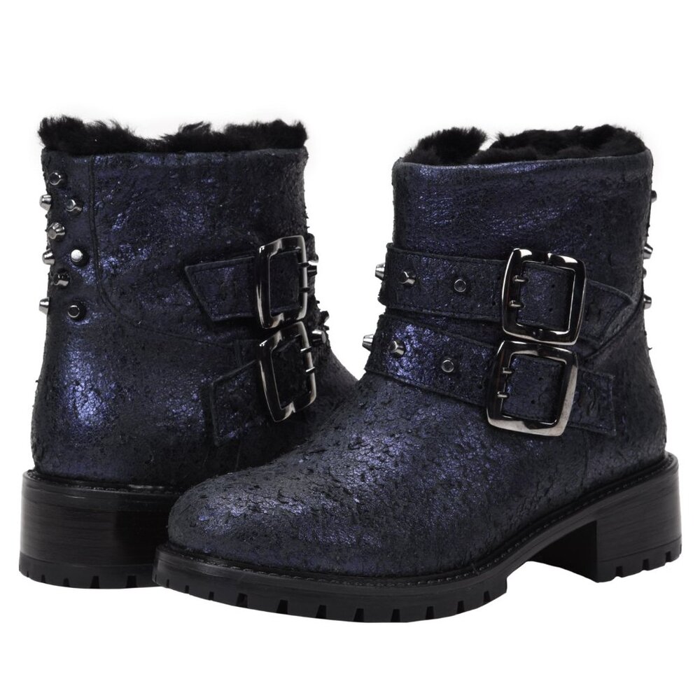 Ross and Snow Stefana Distressed Indigo Leather Moto Bootie Boots Sz 8.5
